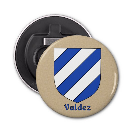 Historisch wapenschild van Valdez Button Flesopener (Voorkant)