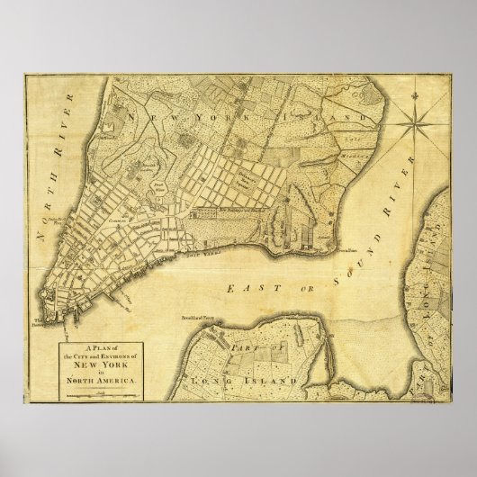 Historische Amerikaanse kaart van New York in 1776 Poster (Voorkant)