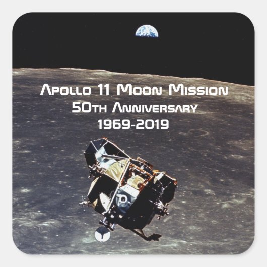 Historische Apollo 11 Moon Mission 50th Jubileum Vierkante Sticker (Voorkant)
