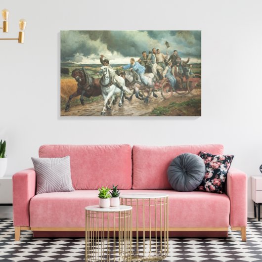 Historische brandweerauto (door Eugène Burnand) Canvas Afdruk (Insitu (Woonkamer))