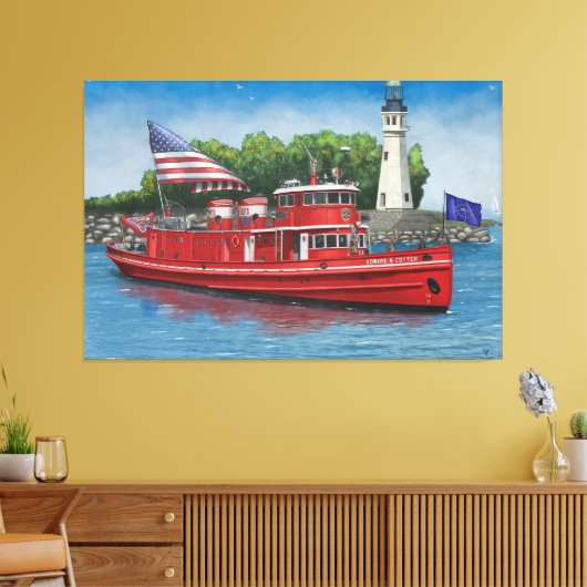 Historische Buffalo vuurboot Edward M. Cotter Canvas Afdruk (Insitu (Woonkamer))