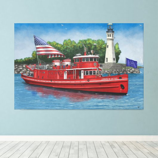 Historische Buffalo vuurboot Edward M. Cotter Canvas Afdruk (Insitu (Houten vloer))
