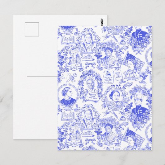 Historische feministische pioneers Blue Toile Briefkaart (Voorkant / Achterkant)