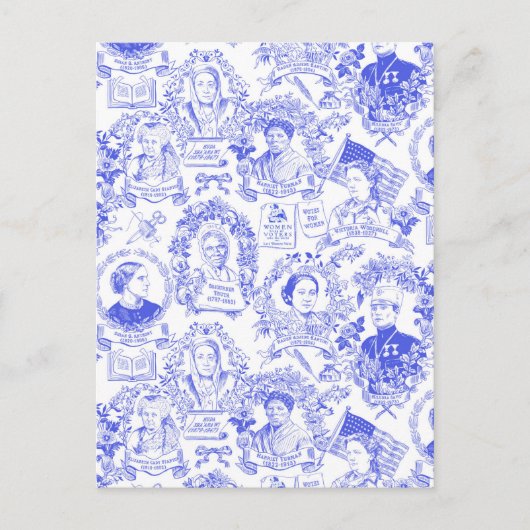 Historische feministische pioneers Blue Toile Briefkaart (Voorkant)