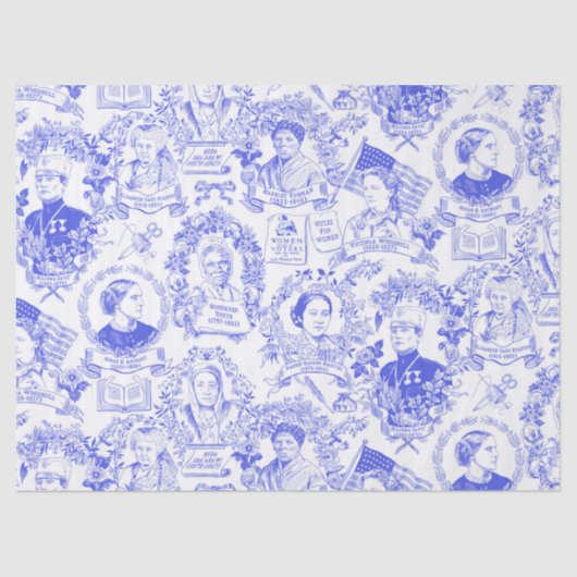 Historische feministische pioneers Blue Toile Tissuepapier (Voorkant)