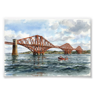 Historische Forth Rail Bridge Schotland Aquarel Foto Afdruk