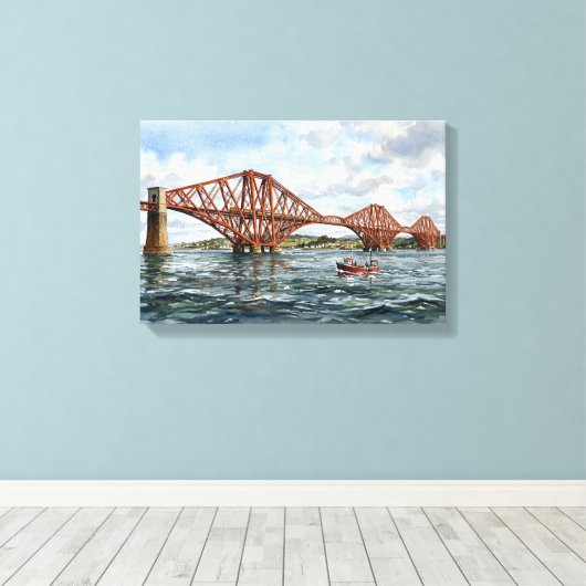 Historische Forth-spoorbrug Schotland Aquarel Canvas Afdruk (Insitu (Houten vloer))