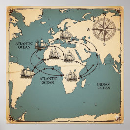 Historische handelsroutekaart poster