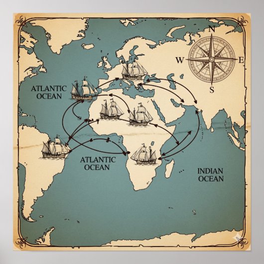 Historische handelsroutekaart poster (Voorkant)