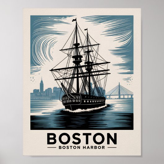 Historische haven Boston Massachusetts Schip Oud Poster (Voorkant)