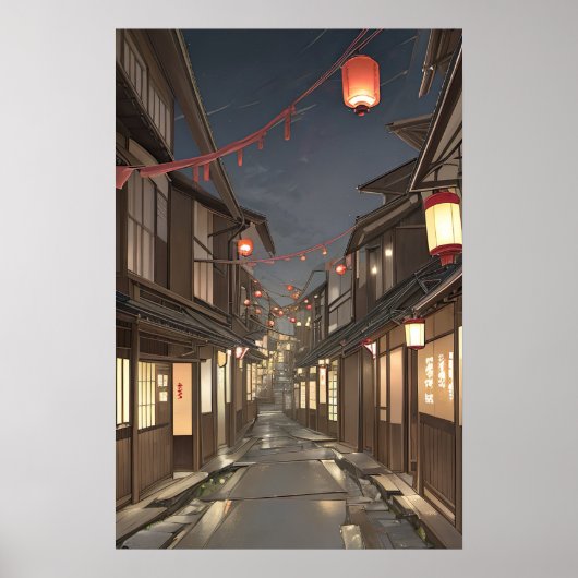 Historische Japanse straat met lantaarns Poster (Voorkant)