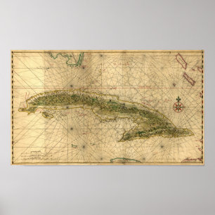 Historische kaart 1639 van Cuba door Joan Vinckebo Poster