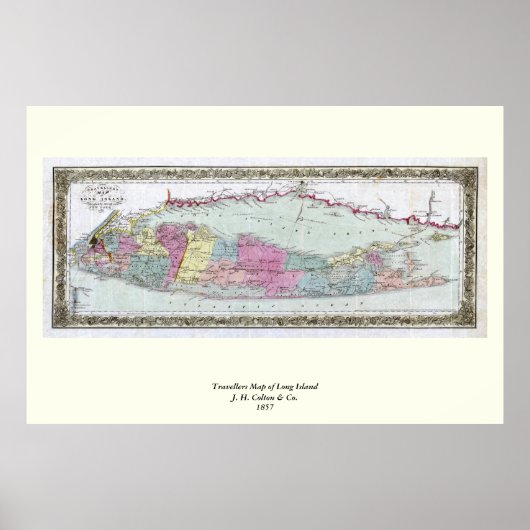 Historische kaart 1855-1857 voor reizigers op het  poster (Voorkant)