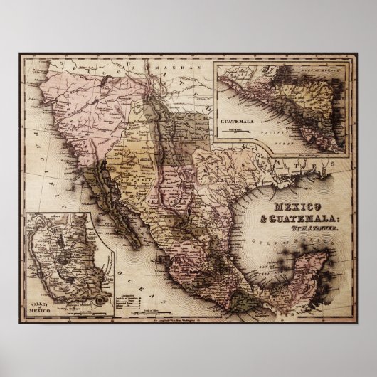 Historische kaart Mexico en Guatemala Canvas Afdru Poster (Voorkant)
