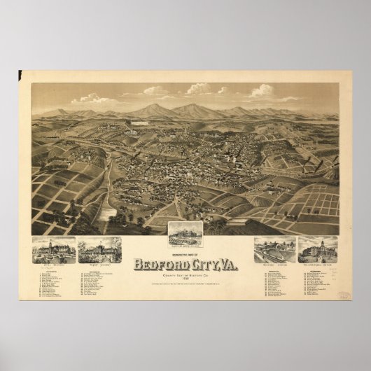 Historische kaart van Bedford Virginia Poster (Voorkant)