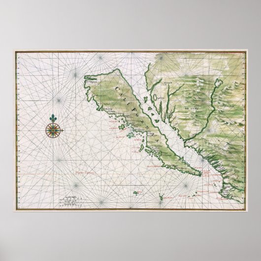 Historische kaart van Californië als eiland Poster (Voorkant)