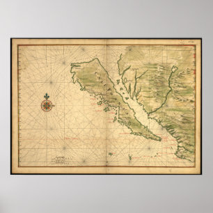 Historische kaart van Californië Poster