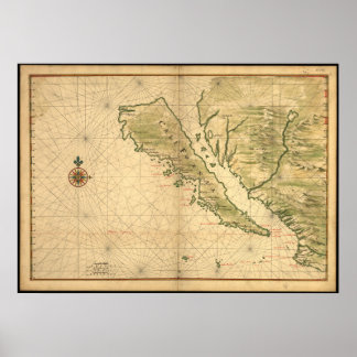 Historische kaart van Californië Poster