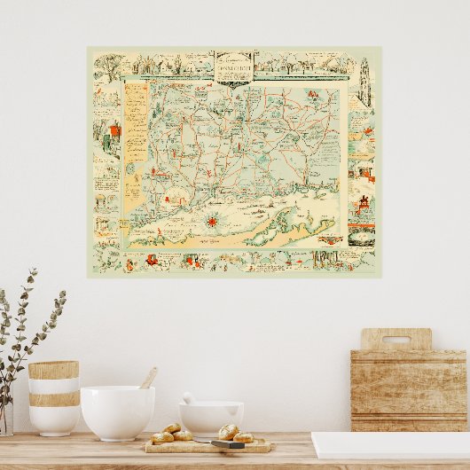 Historische kaart van Connecticut vanaf 1926 Poster (Keuken)