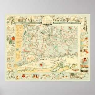 Historische kaart van Connecticut vanaf 1926 Poster