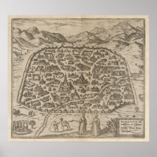 Historische kaart van Damascus Syrië (1575) Poster