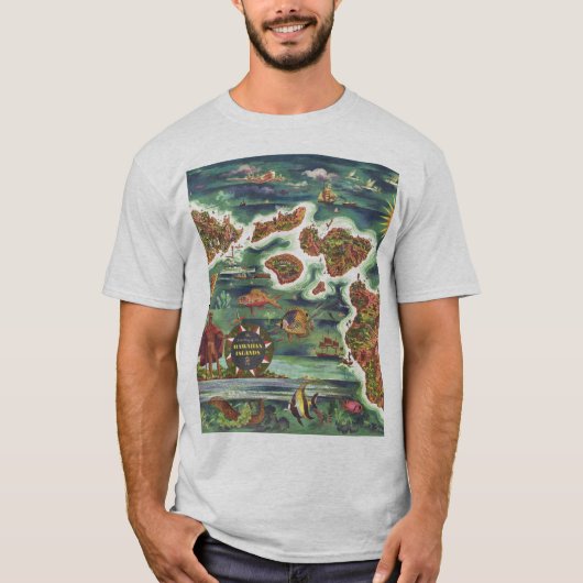 Historische kaart van de oude Antiek Hawaiiaanse e T-shirt (Voorkant)