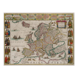 Historische kaart van Europa (door Willem Blaeu) Perfect Poster