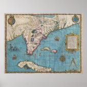 Historische kaart van Florida (1591) Poster (Voorkant)