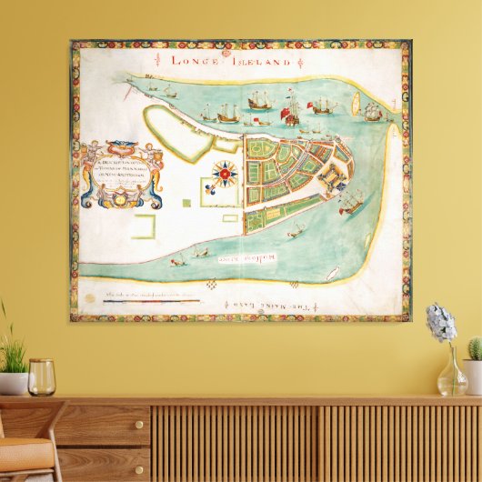 Historische kaart van New York City (1664) Canvas Afdruk (Insitu (Woonkamer))