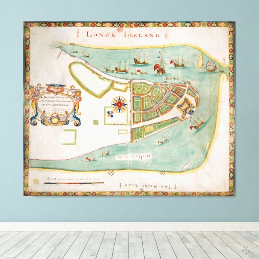 Historische kaart van New York City (1664) Canvas Afdruk (Insitu (Houten vloer))