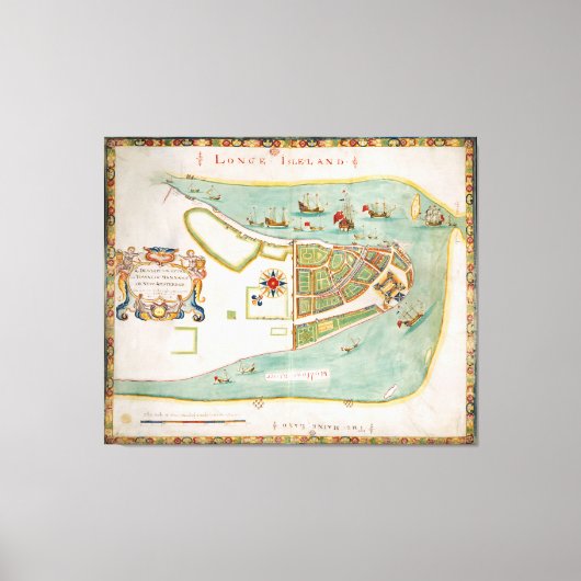 Historische kaart van New York City (1664) Canvas Afdruk (Voorkant)