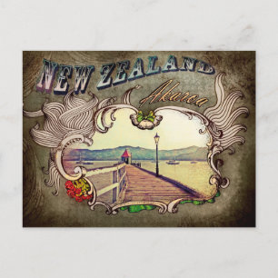 Historische kade in Akaroa, Nieuw-Zeeland Briefkaart