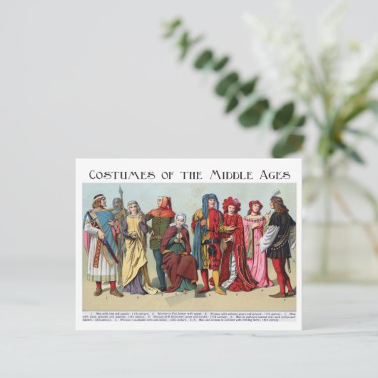 Historische kostuums uit de Middeleeuwen Briefkaart (Staand voorkant)