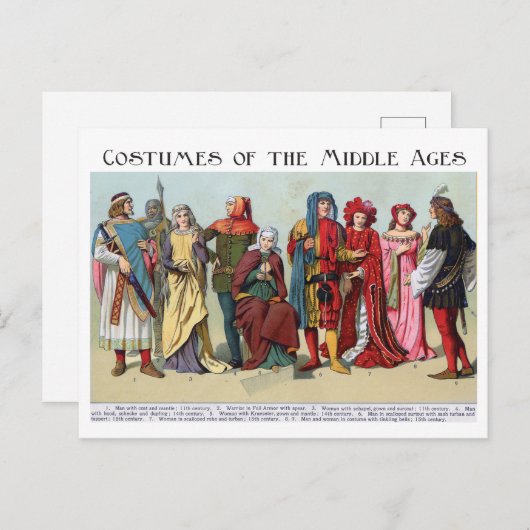 Historische kostuums uit de Middeleeuwen Briefkaart (Voorkant / Achterkant)