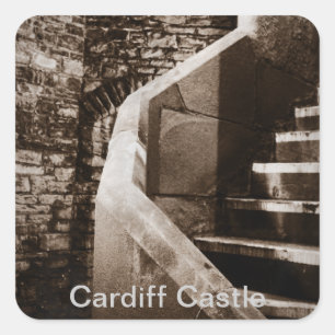 Historische middeleeuwse Cardiff Kasteeltrappen Vierkante Sticker