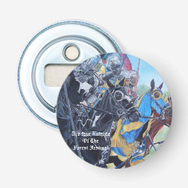 historische middeleeuwse ridders over paarden button flesopener