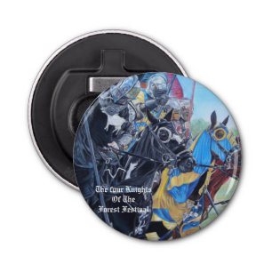 historische middeleeuwse ridders over paarden button flesopener