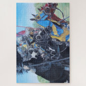 historische middeleeuwse ridders over paarden legpuzzel (Verticaal)