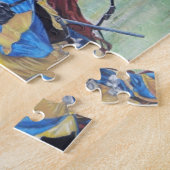 historische middeleeuwse ridders over paarden legpuzzel (Zijkant)