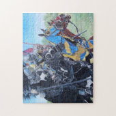 historische middeleeuwse ridders over paarden legpuzzel (Verticaal)