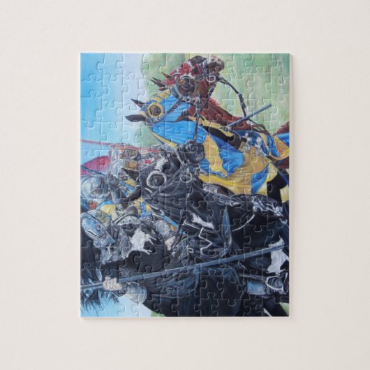 historische middeleeuwse ridders over paarden legpuzzel (Verticaal)