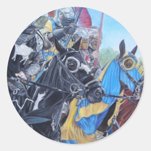 historische middeleeuwse ridders over paarden ronde sticker (Voorkant)