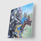 historische middeleeuwse ridders over paarden vierkante klok (Hoek)