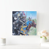 historische middeleeuwse ridders over paarden vierkante klok (Huis)