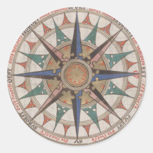 Historische Nautical Compass (1543) Ronde Sticker (Voorkant)