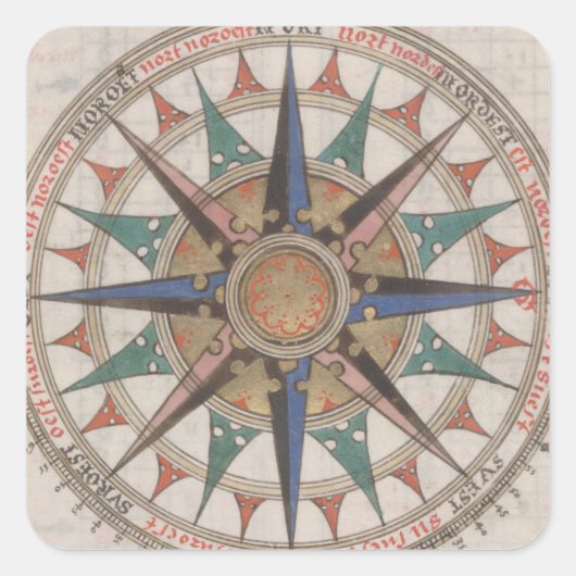 Historische Nautical Compass (1543) Vierkante Sticker (Voorkant)