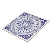 Historische nautische kompas Blauw & Wit Print Tegeltje (Zijkant)