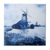 Historische Nederlandse Mill Waterverf Delft Blue  Tegeltje (Voorkant)