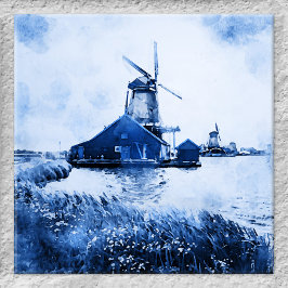 Historische Nederlandse Mill Waterverf Delft Blue Tegeltje