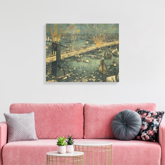  historische New York Brooklyn Bridge openen Canvas Afdruk (Insitu (Woonkamer))